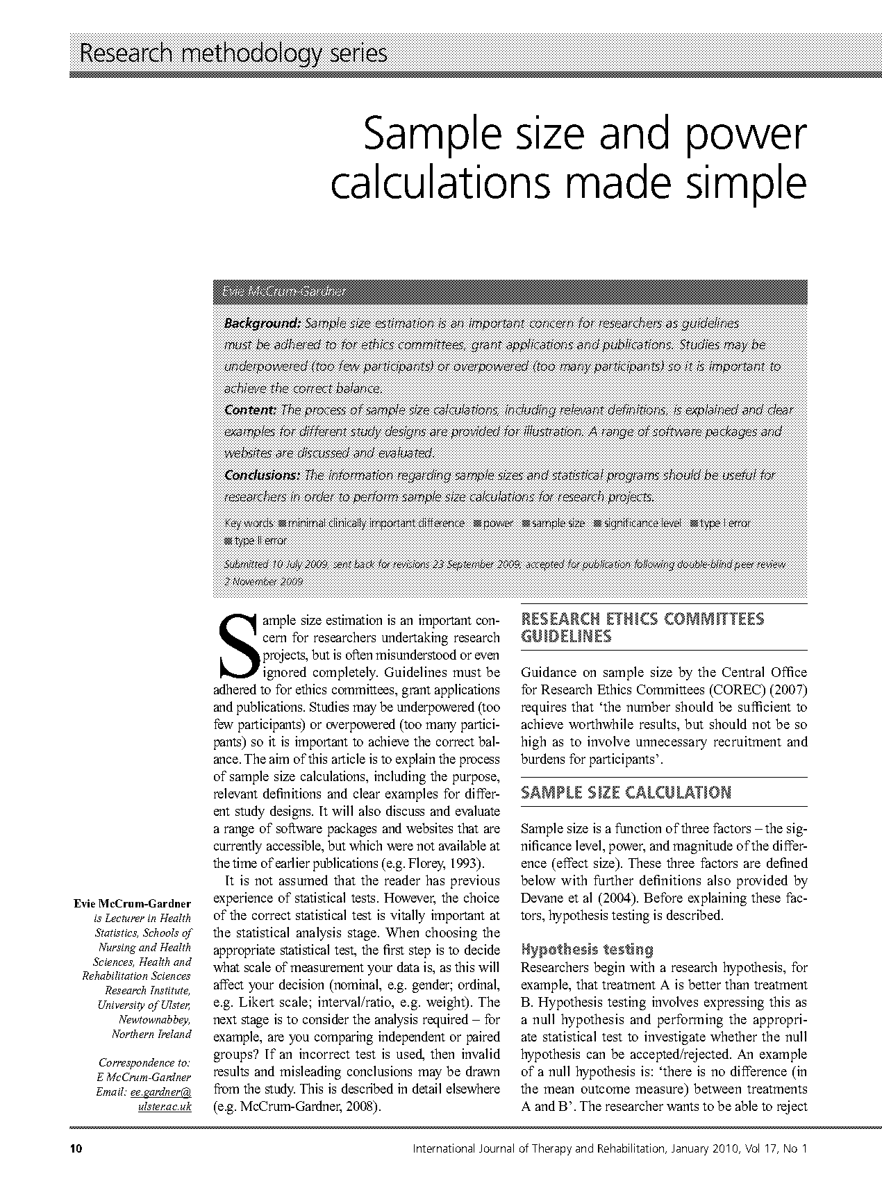 sample size calculation to show two independent groups are similar