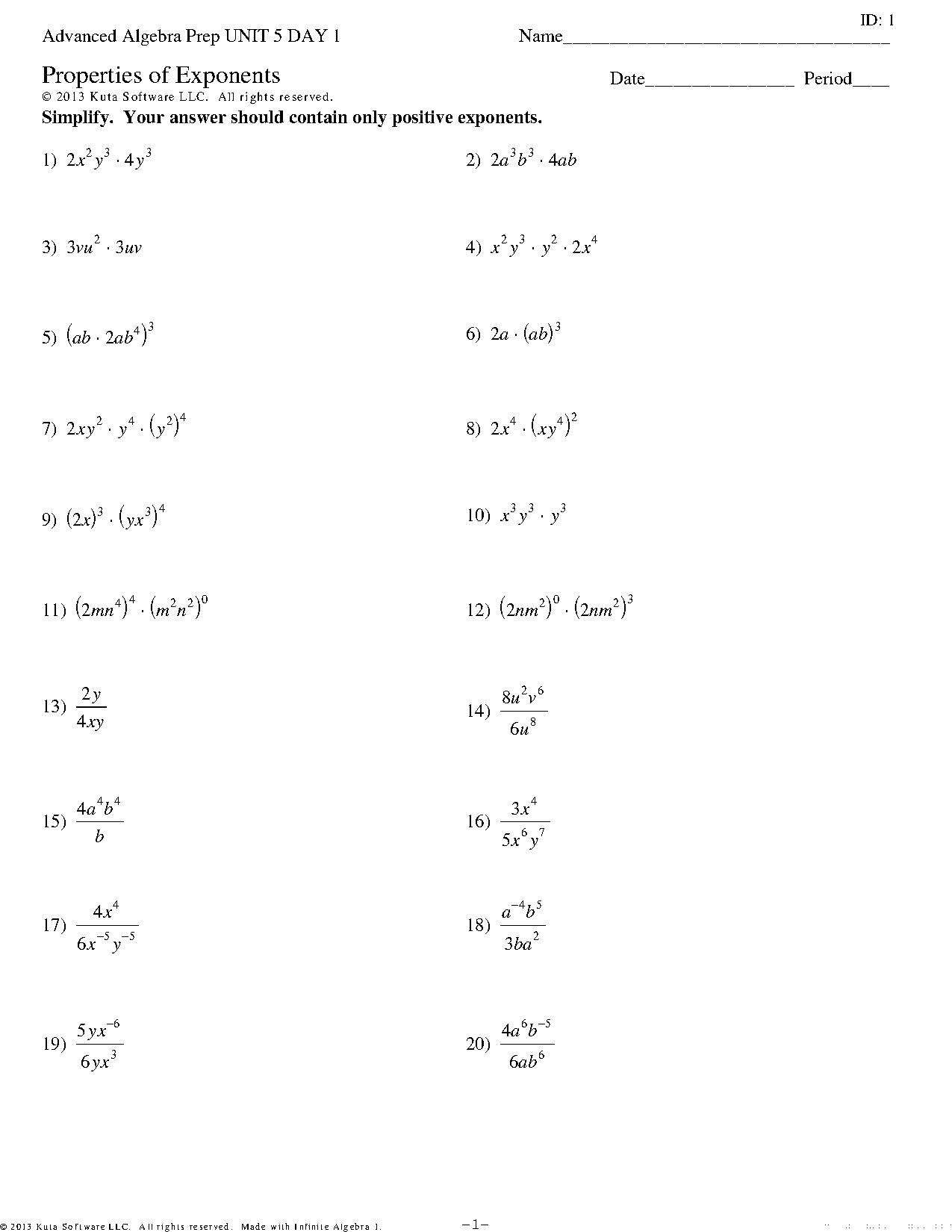 properties of exponents answer key