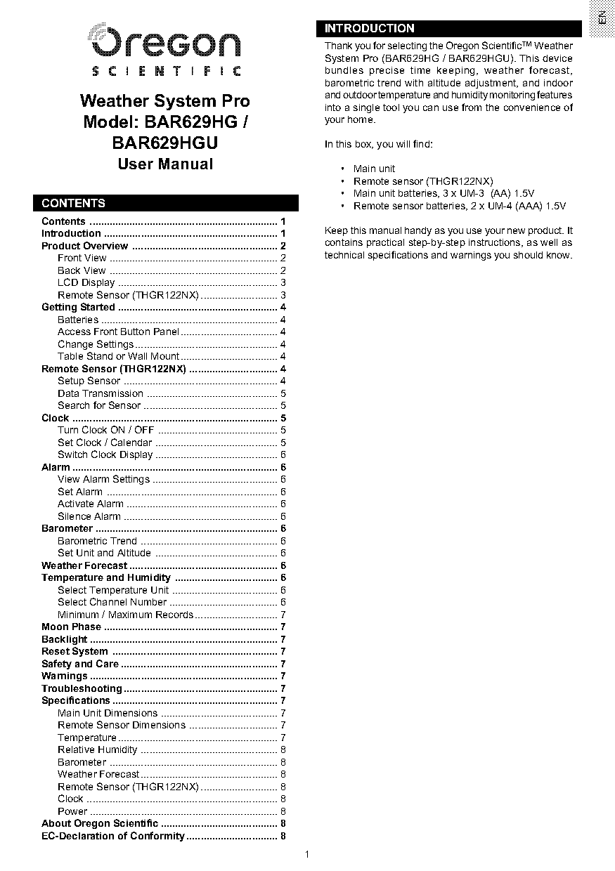 oregon scientific radio controlled alarm clock manual