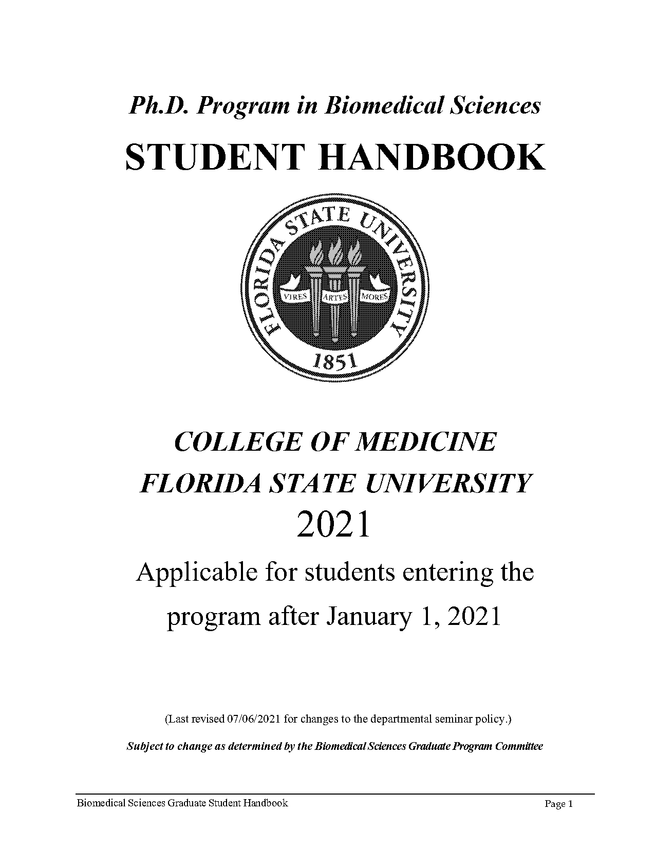 fsu molecular biology graduate program requirements