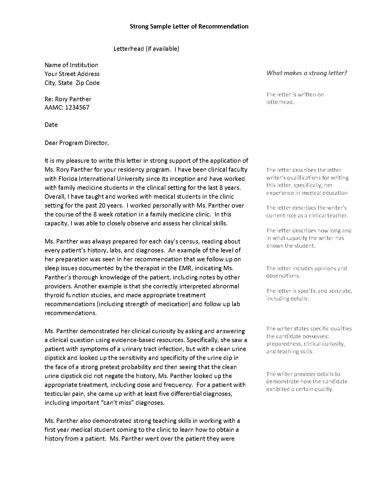 recommendation letter for medical student from doctor