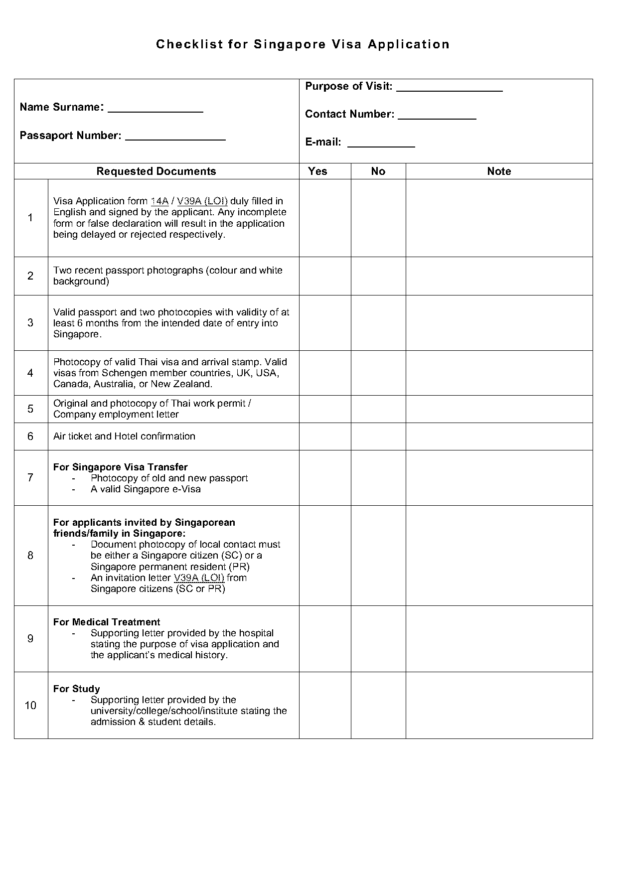 singapore citizen application checklist