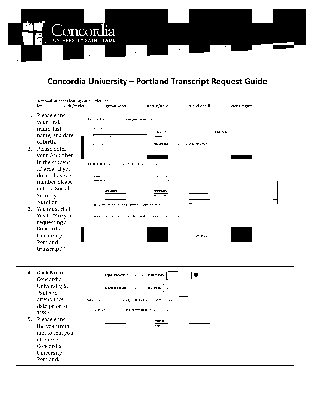 concordia university st paul transcript request