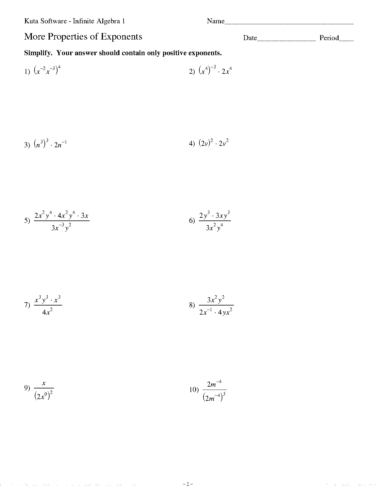 properties of exponents answer key