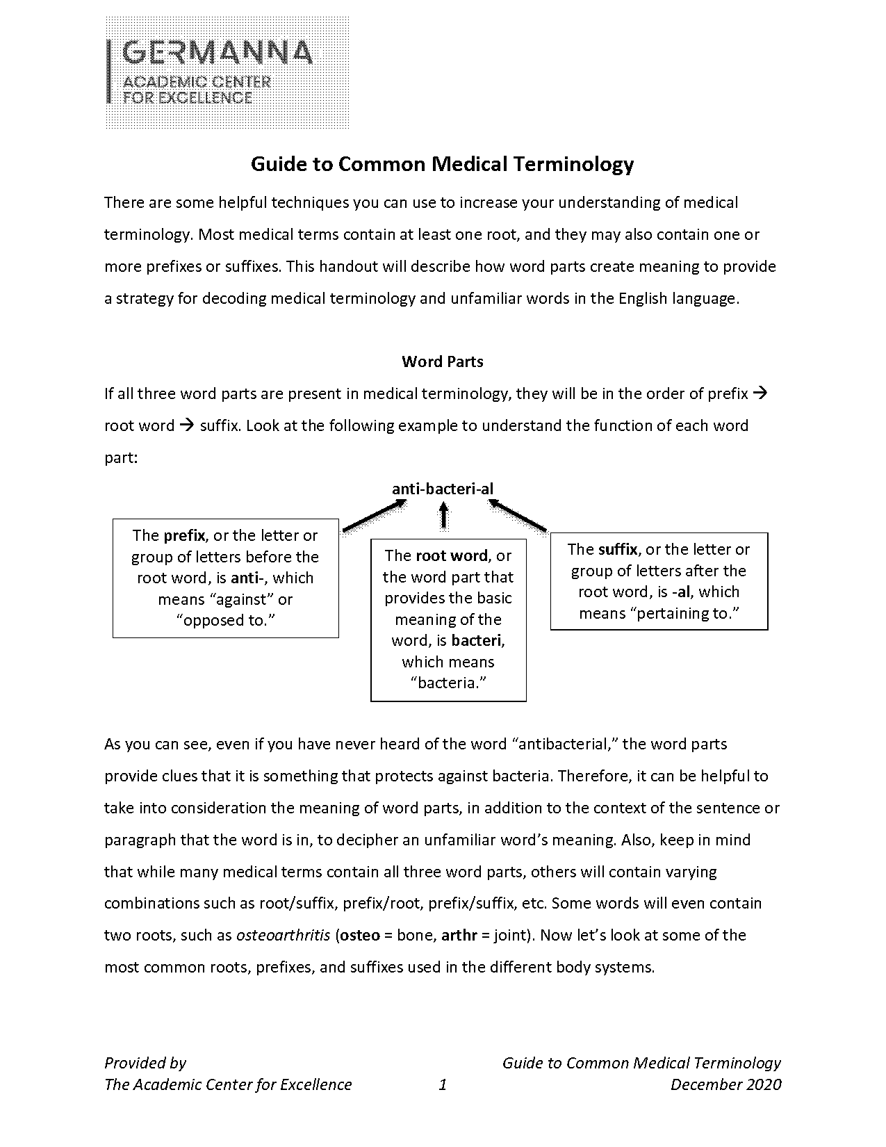 free printable medical terminology study guide