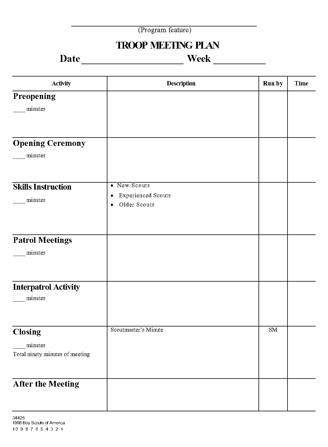 troop meeting agenda template