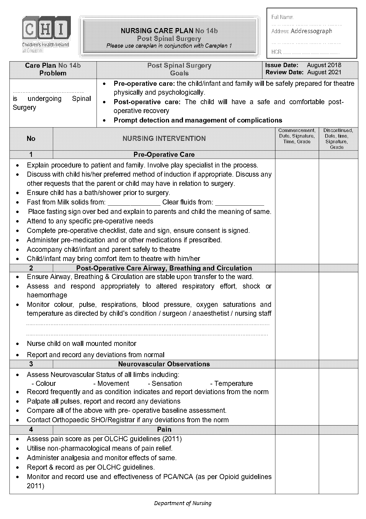 breathing and circulation care plan