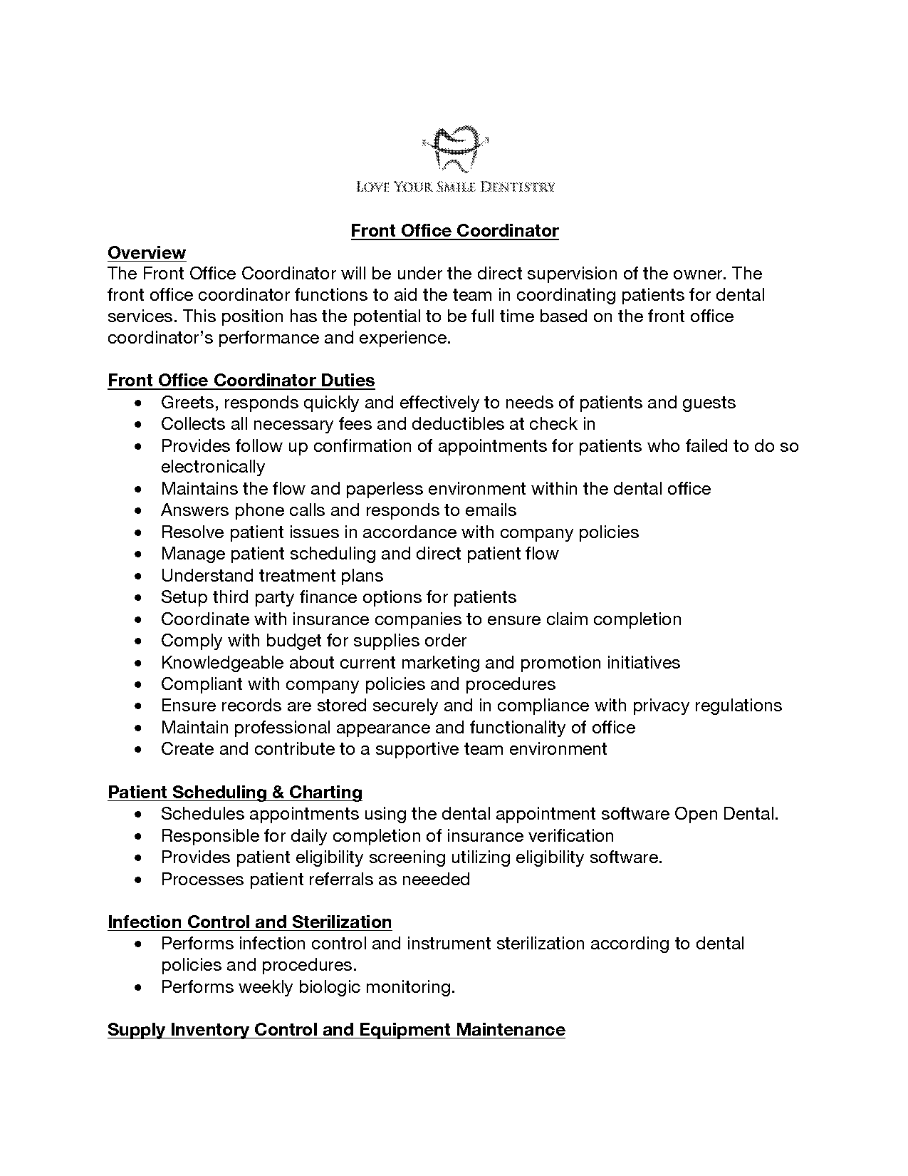 dental front office resume