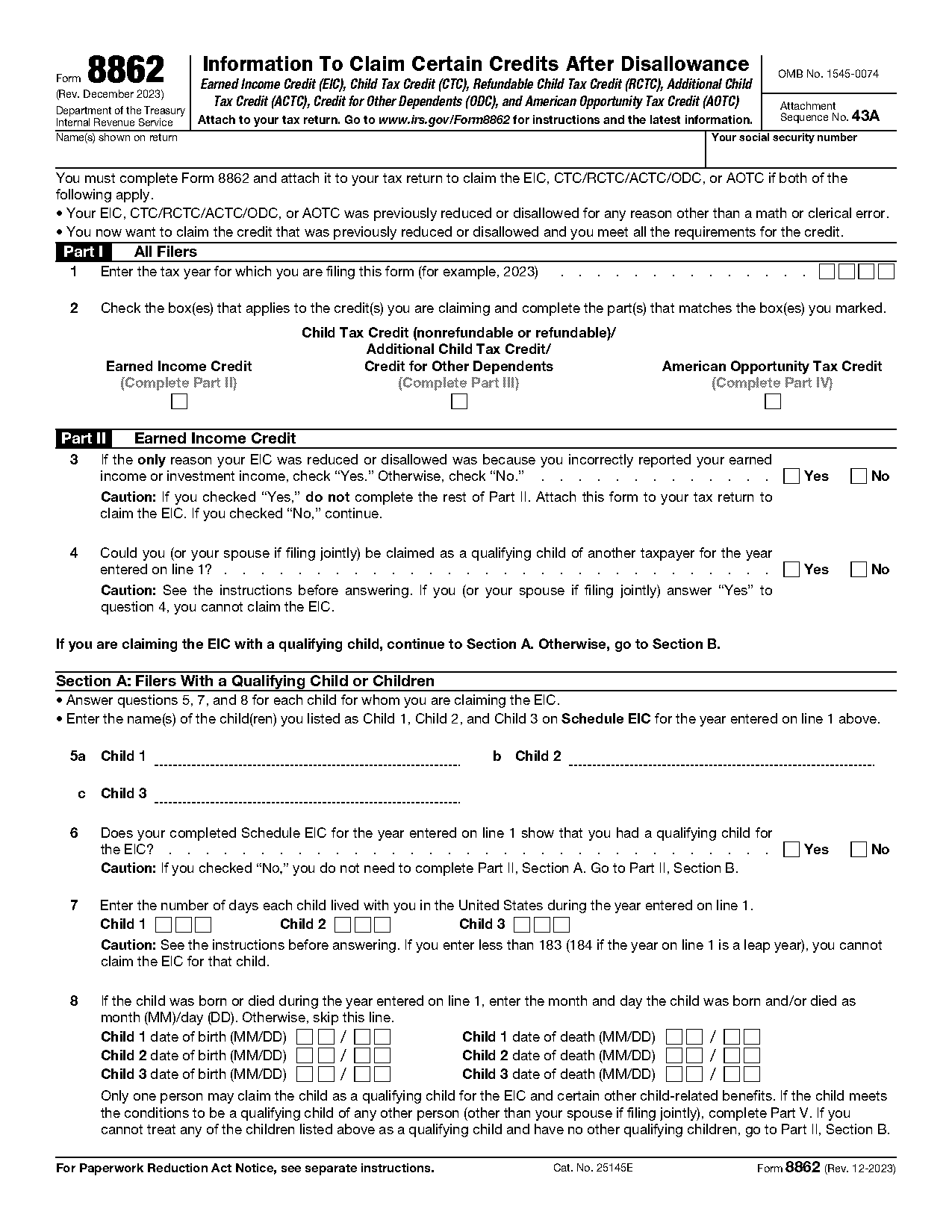 irs form for other parent to claim child