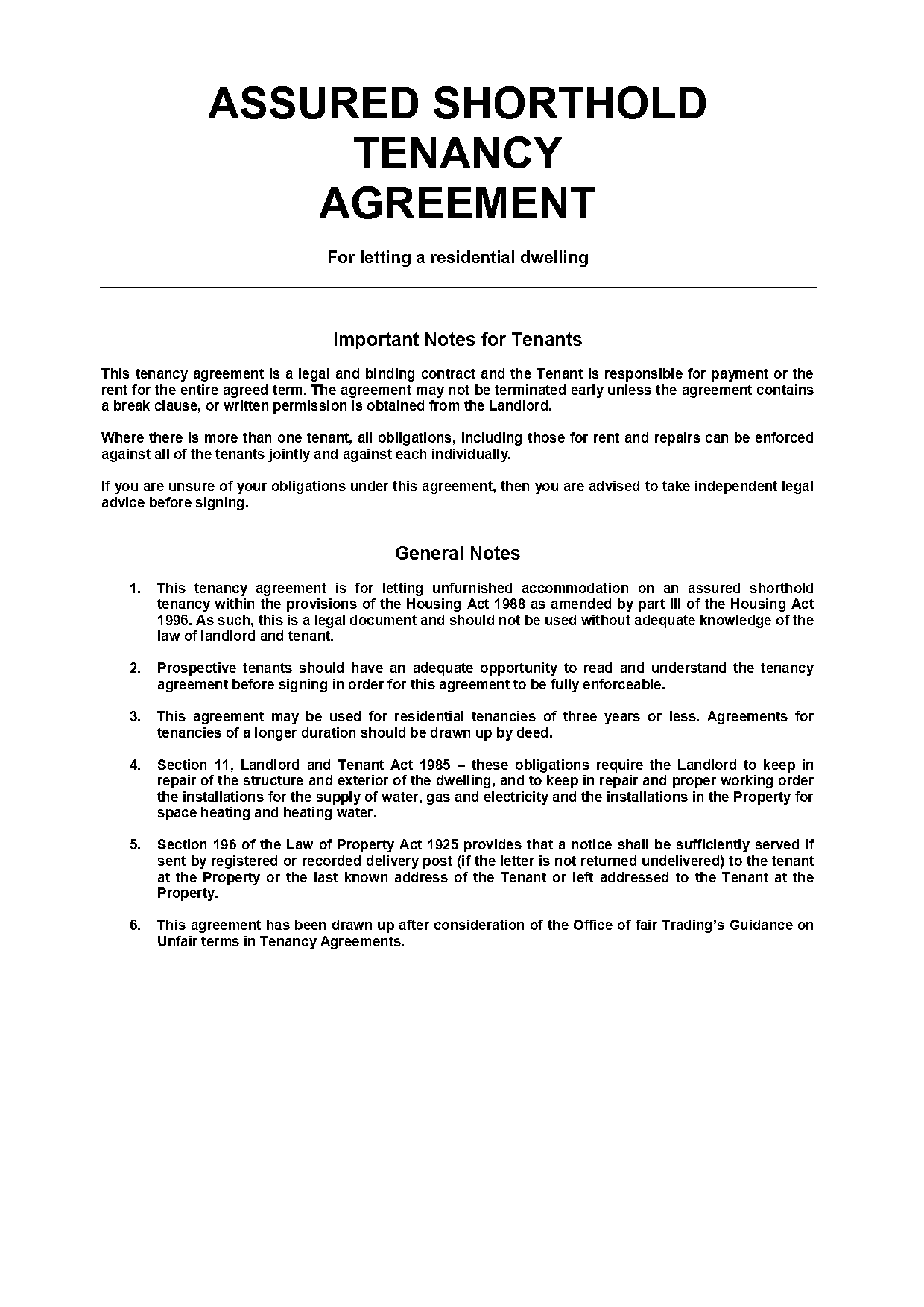 tenancy agreement england and wales template