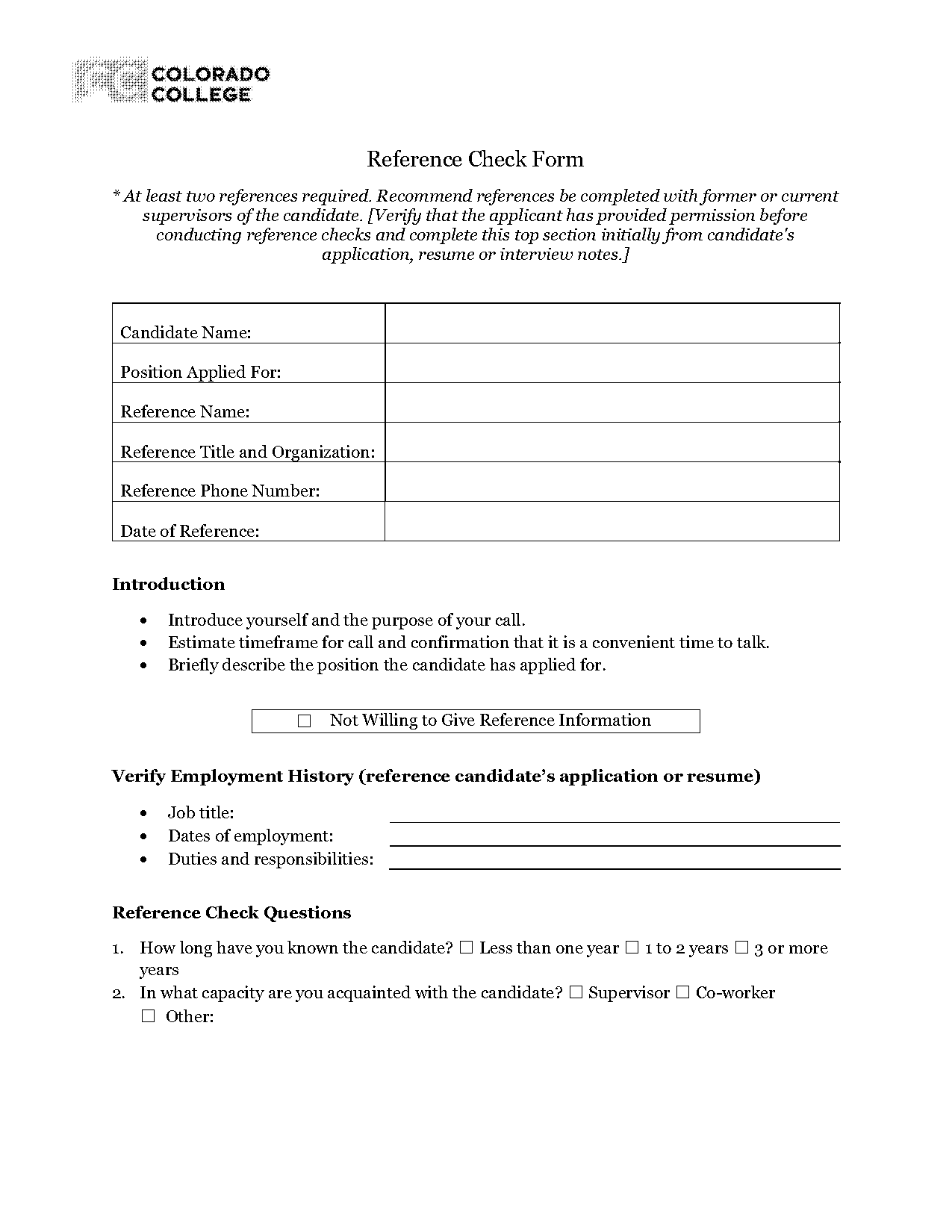 telephone reference form template