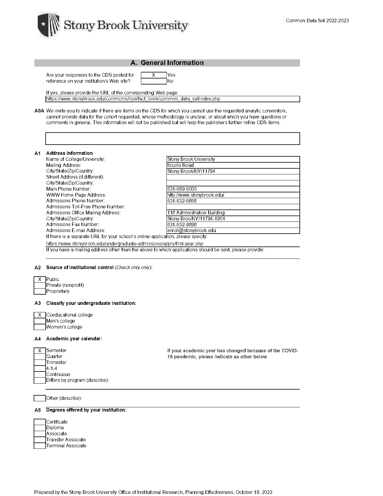 stony brook university typical act scores