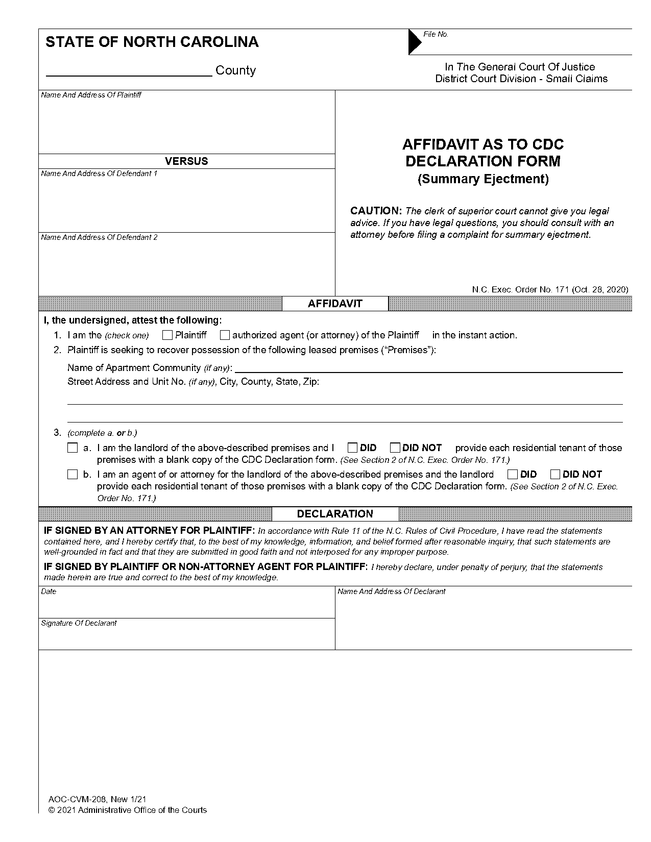 cdc declaration form nc