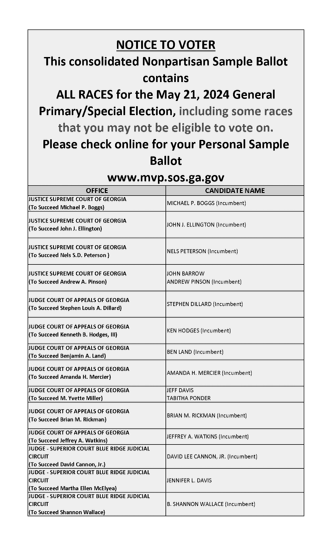 cherokee county ga sample republican ballot