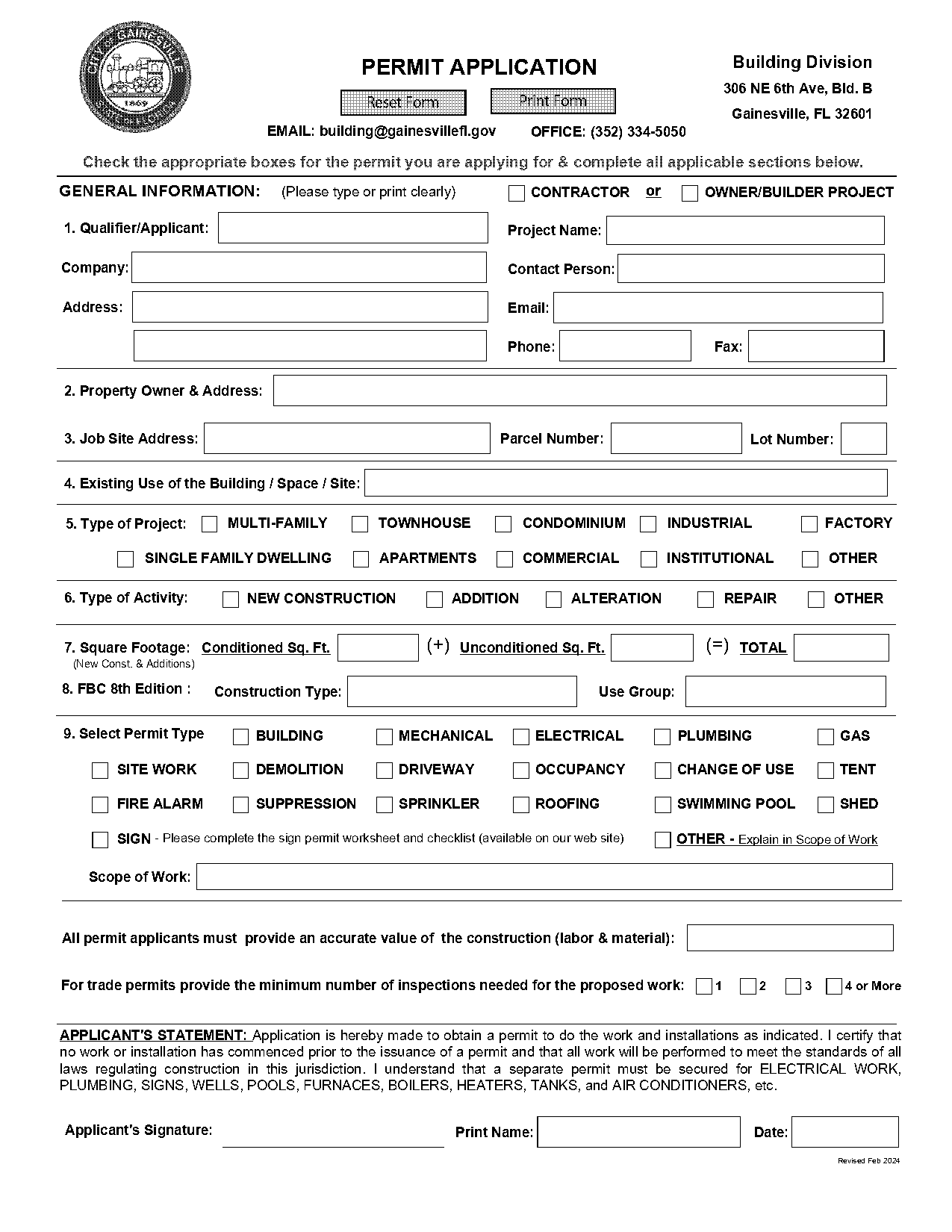 city of gainesville fl permit application