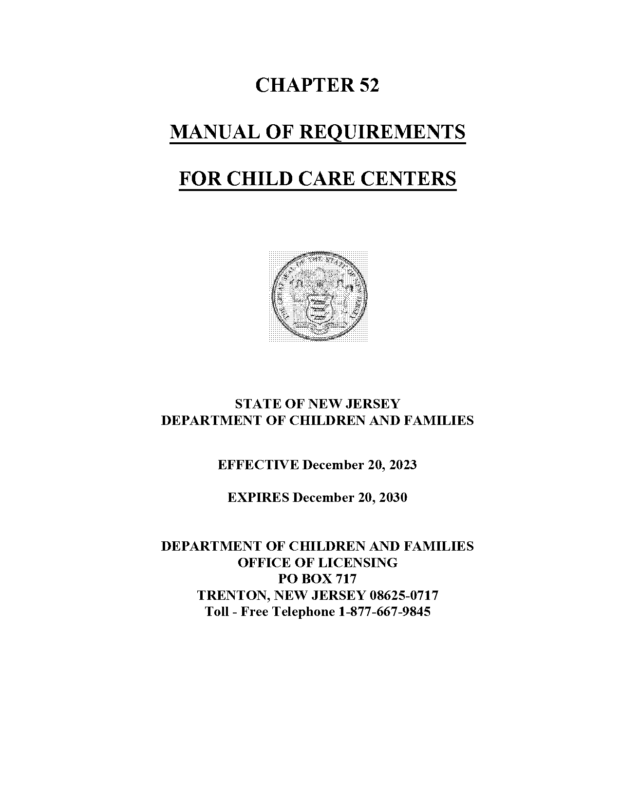 minimuim licesing requirements for child care centers manual washington state