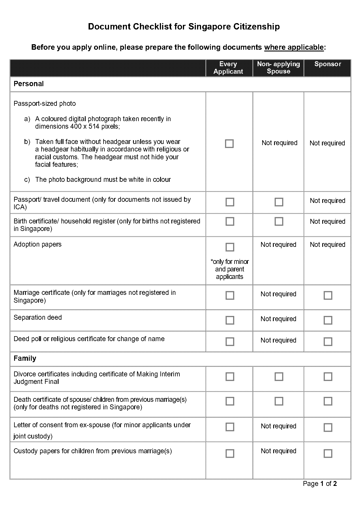 singapore citizen application checklist