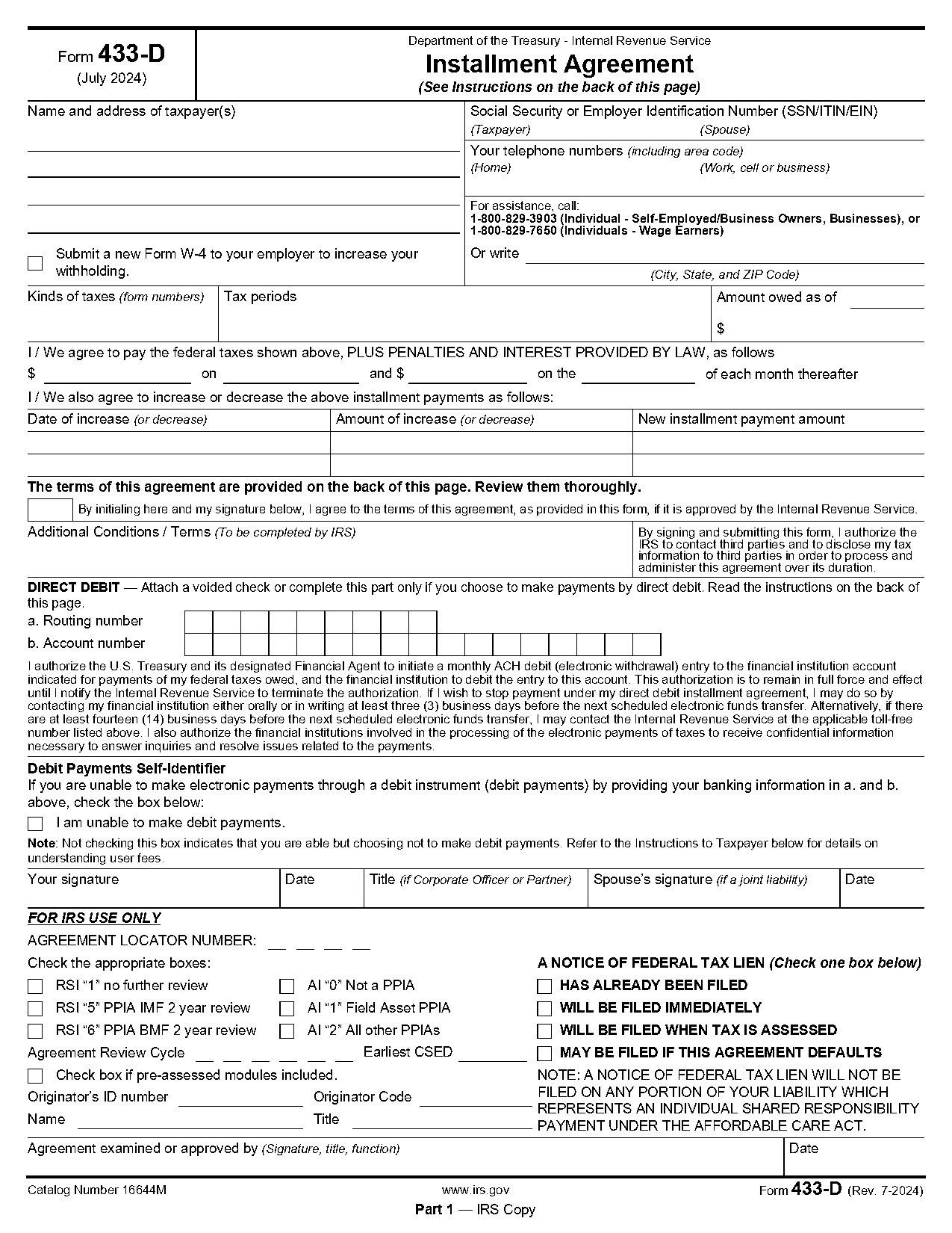 sample irs payment plan