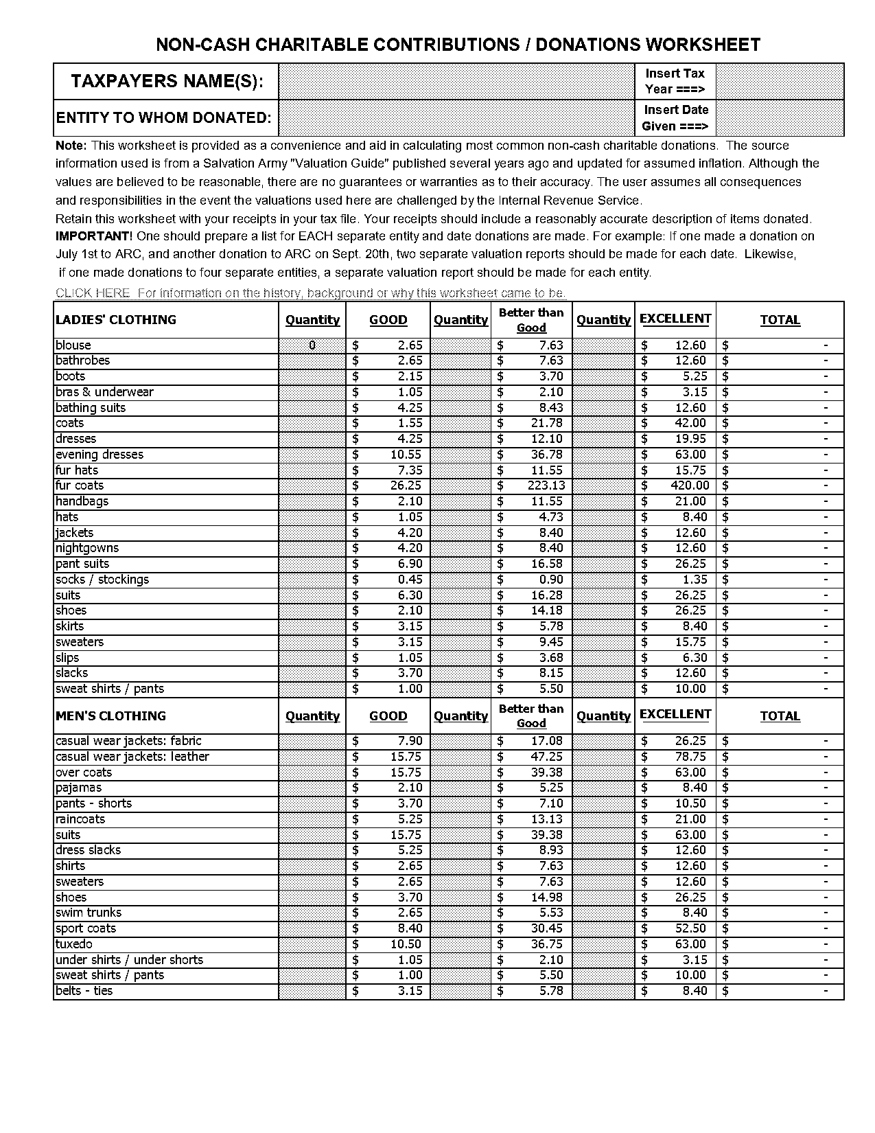 best donation excel template