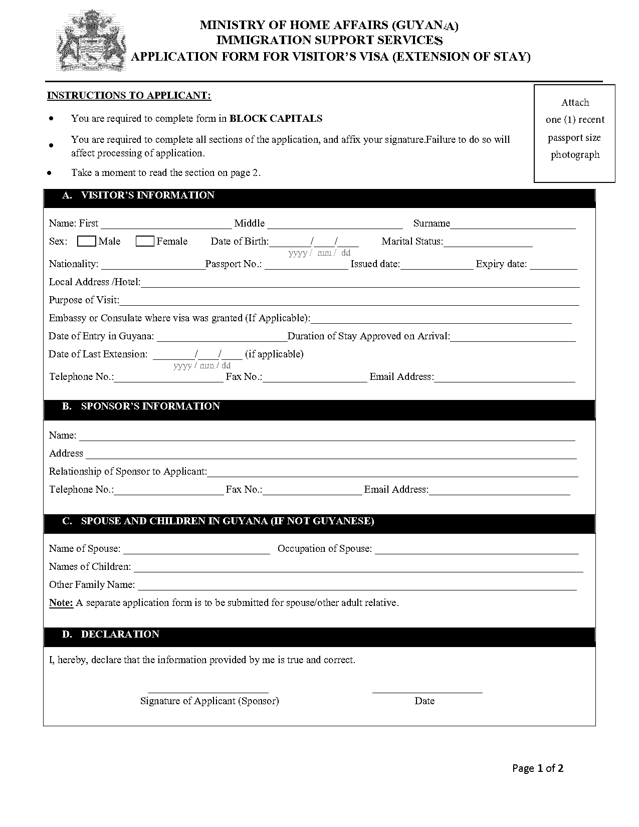 guyana birth certificate application form