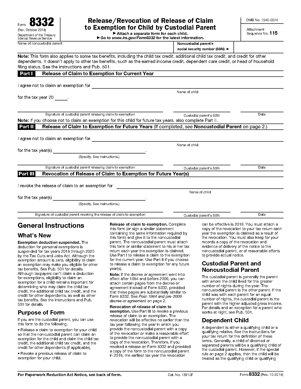 irs form for other parent to claim child