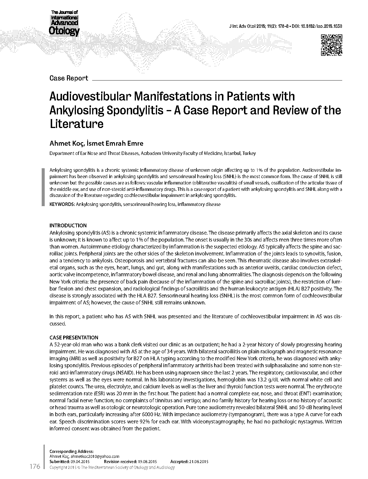 ankylosing spondylitis a case report and review of the literature