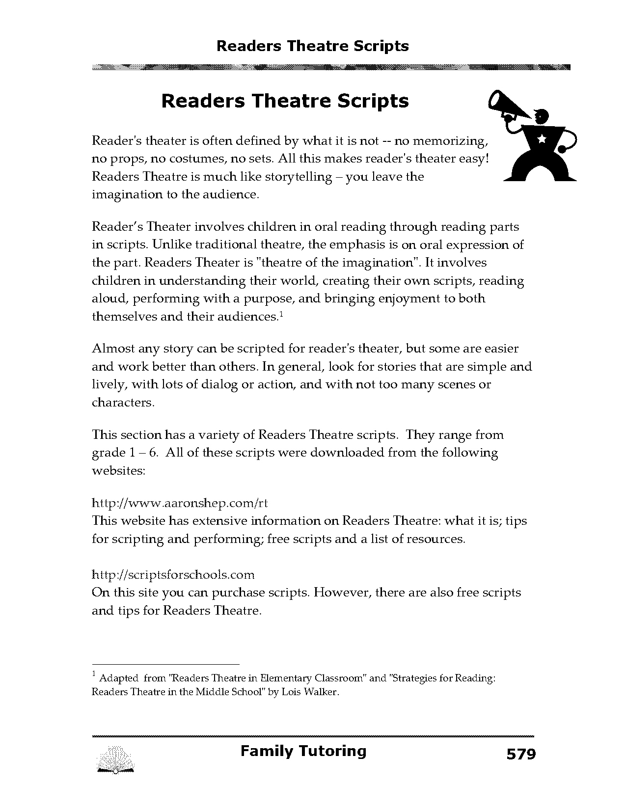 reader theater roles worksheet