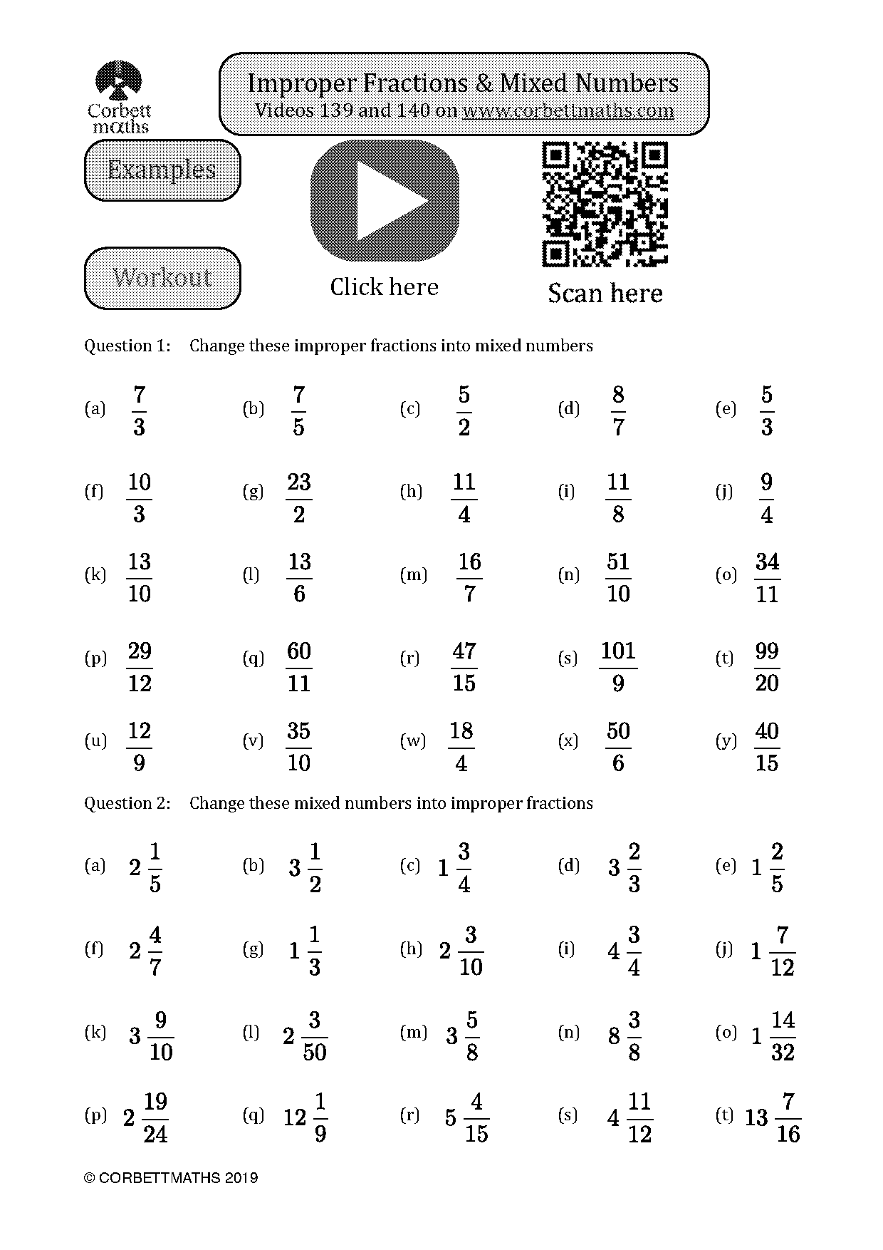 converting to improper fractions worksheet