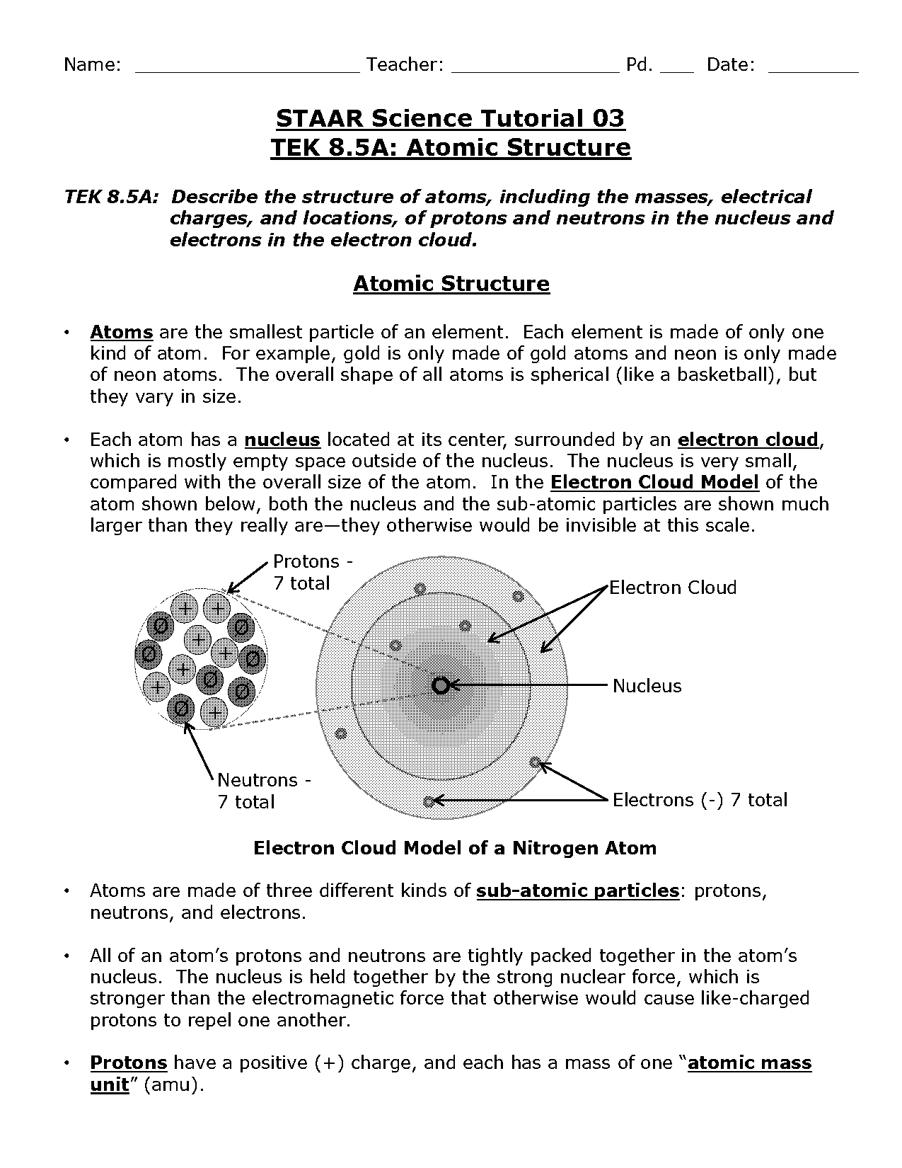 atomic structure electrons and the structure of atoms worksheet answers