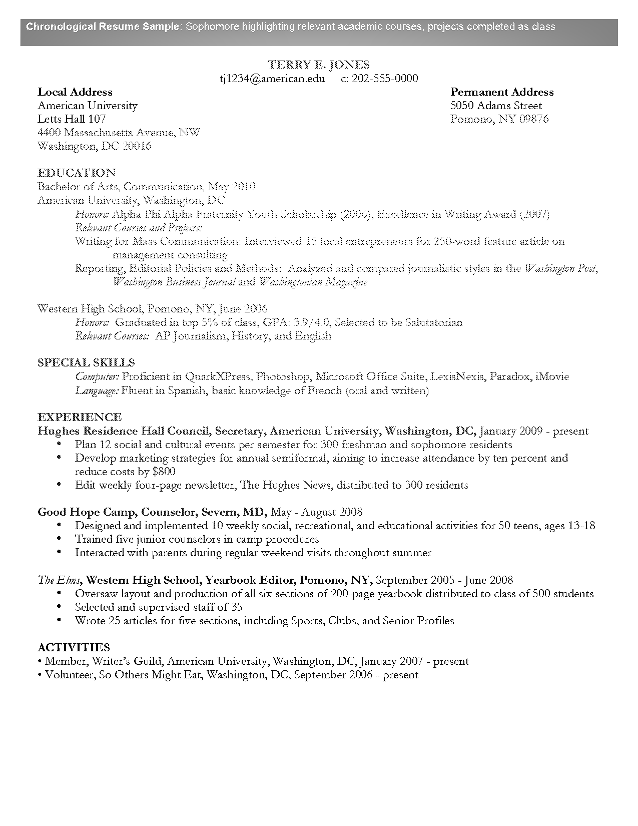 public relations resume format