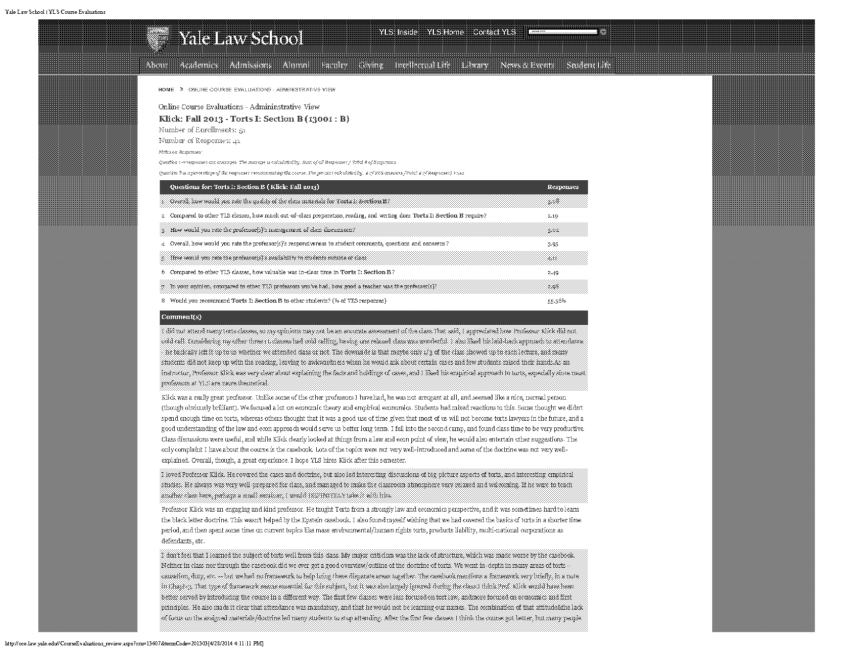 course evaluations yale law school