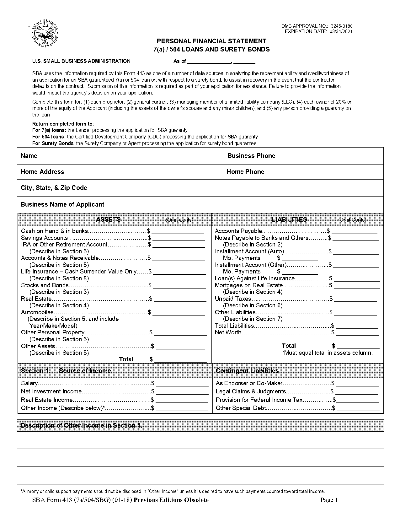 us small business administration personal financial statement template