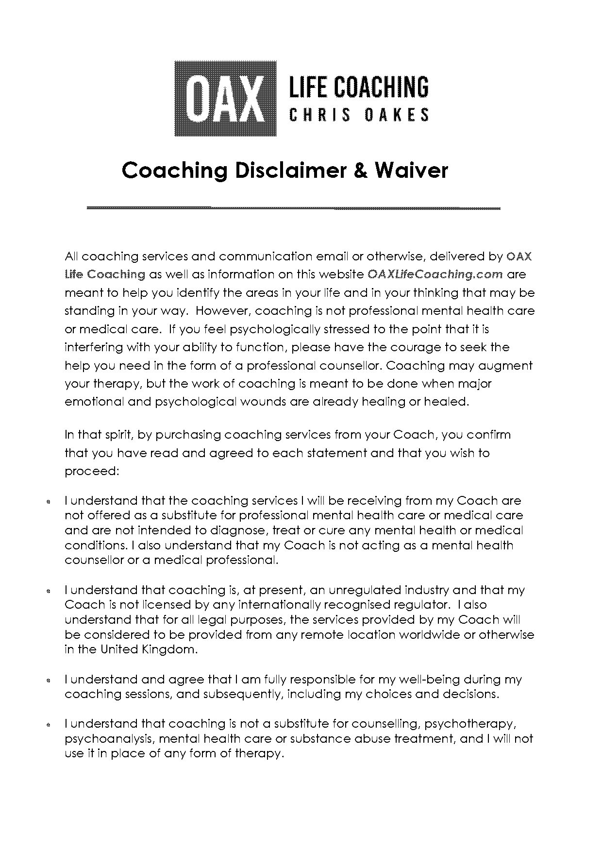 life coach contract example