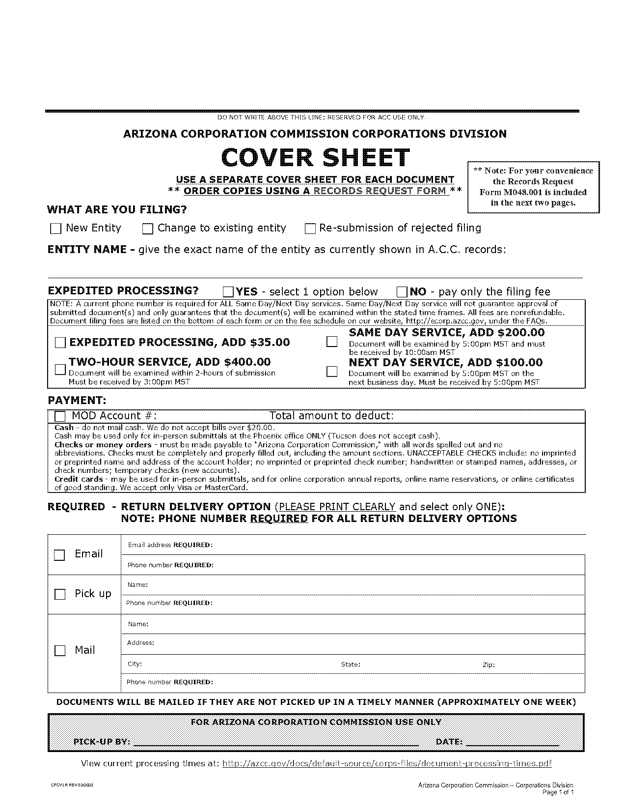 arizona corporation commission record request form