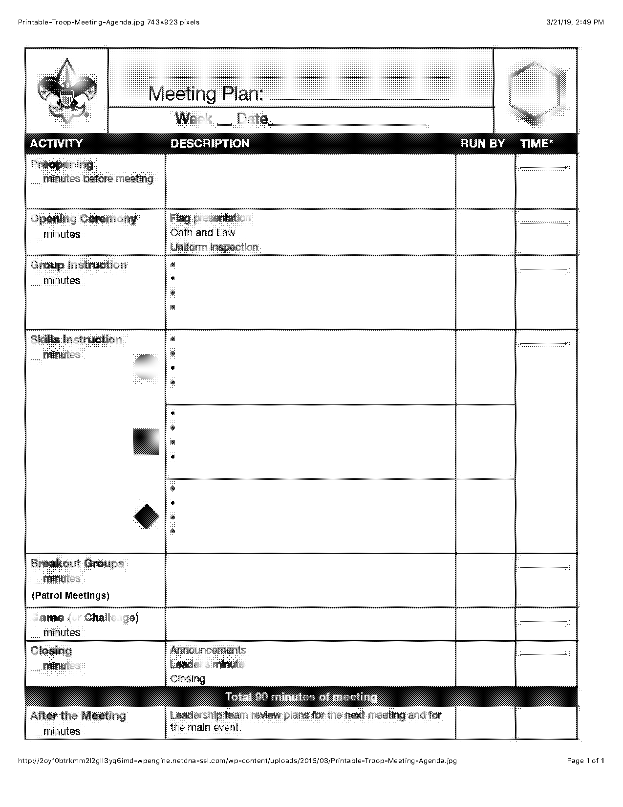 troop meeting agenda template