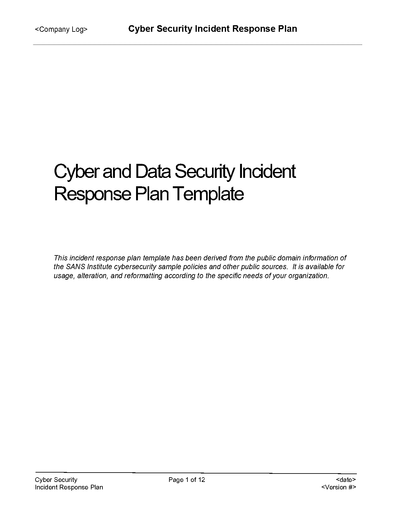 free simple cyber contingency plan template