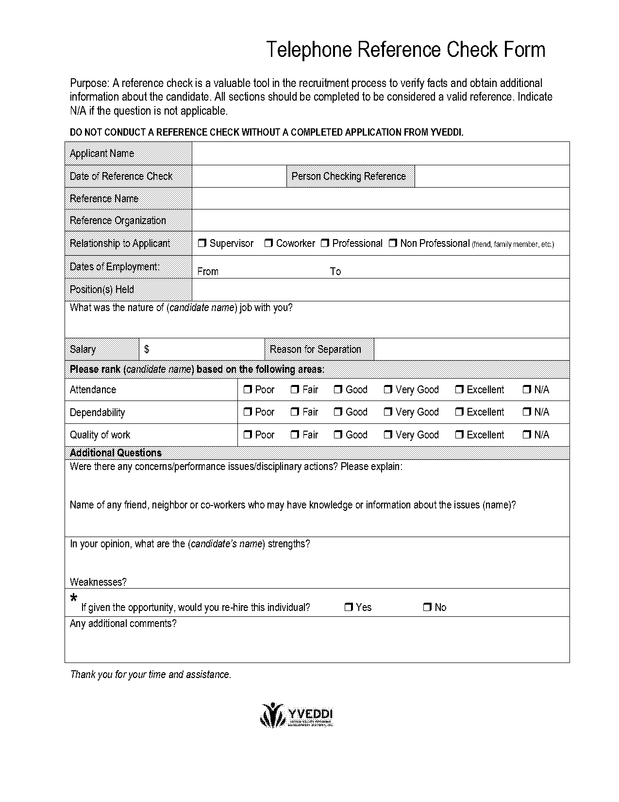 telephone reference form template