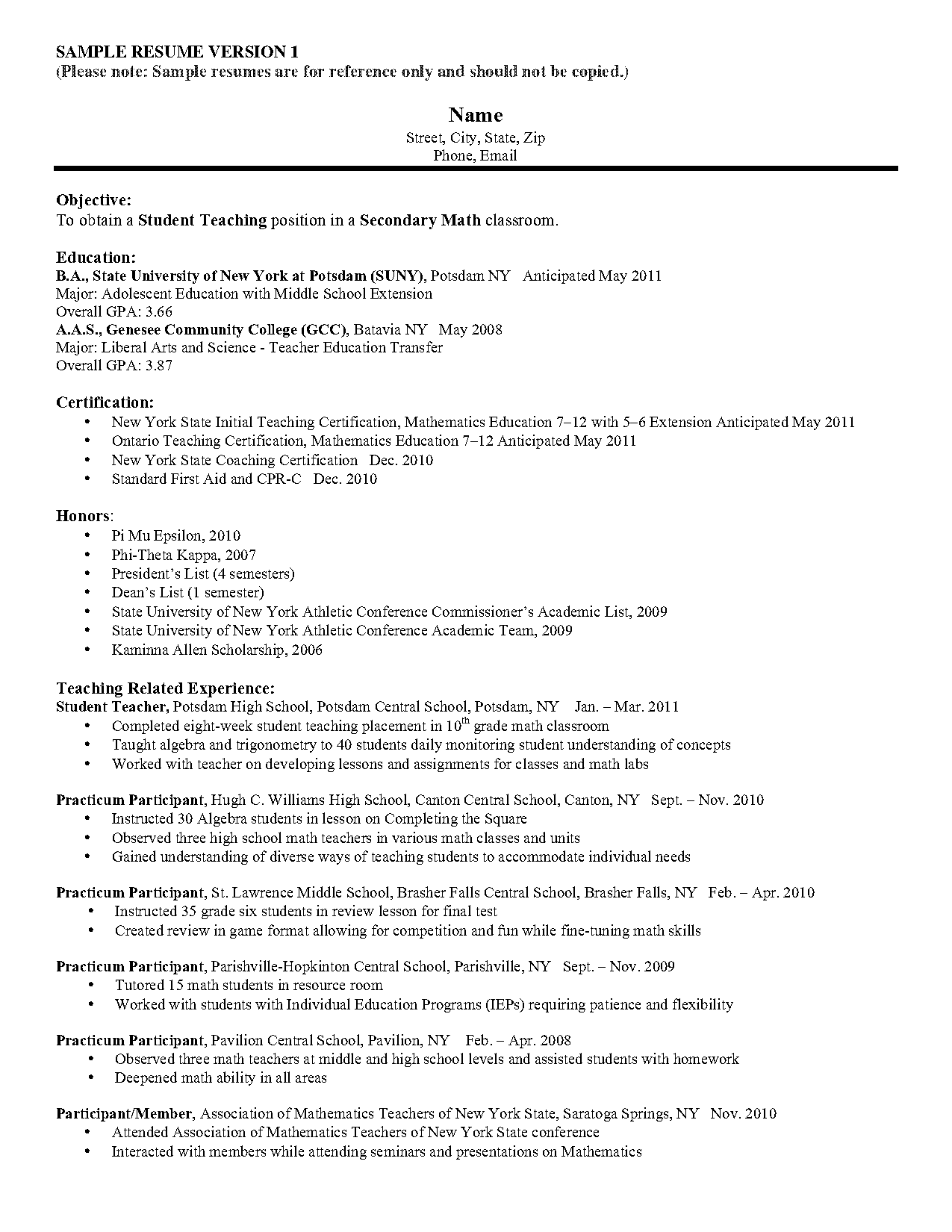 sample resume for a teacher aide