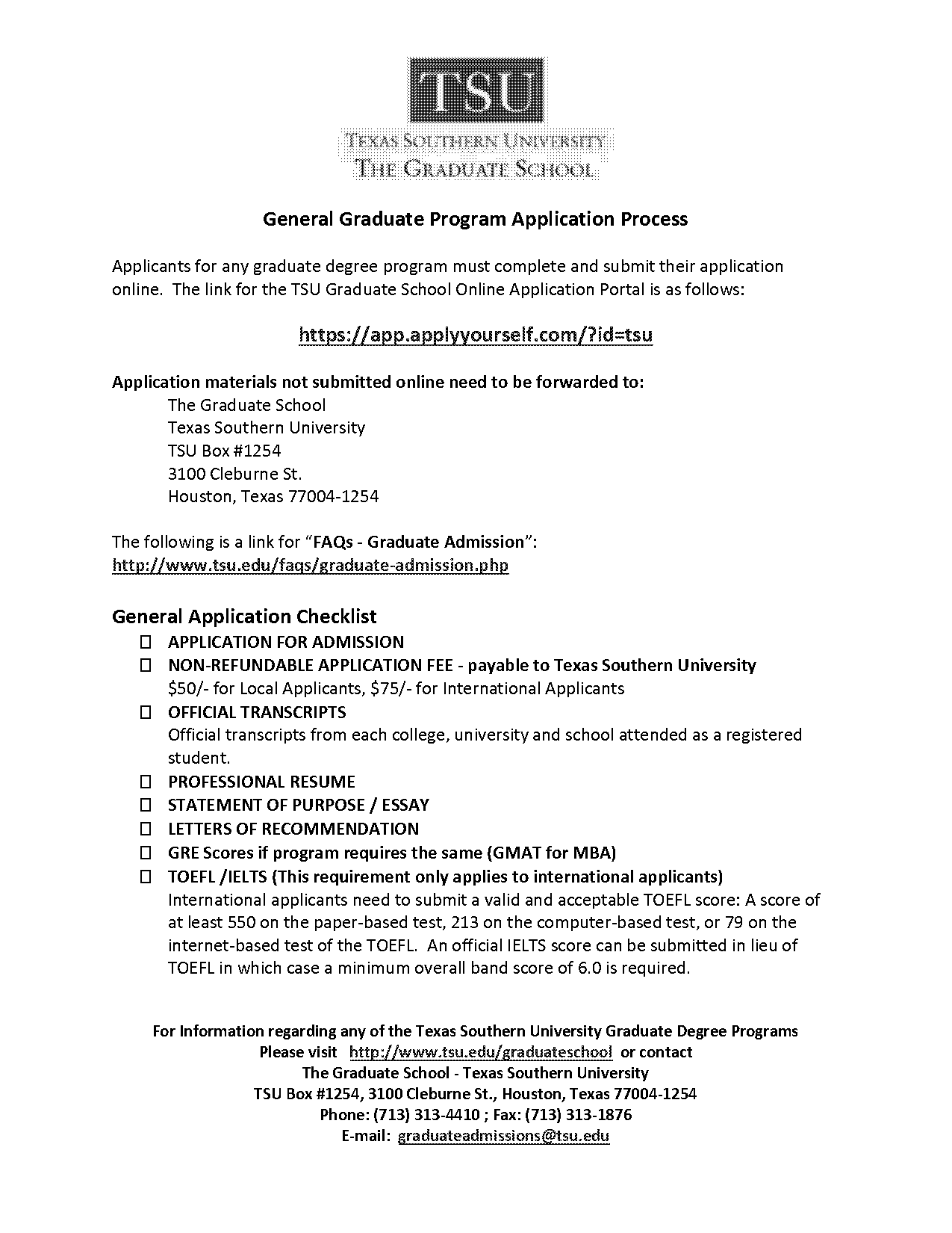 texas southern graduate application