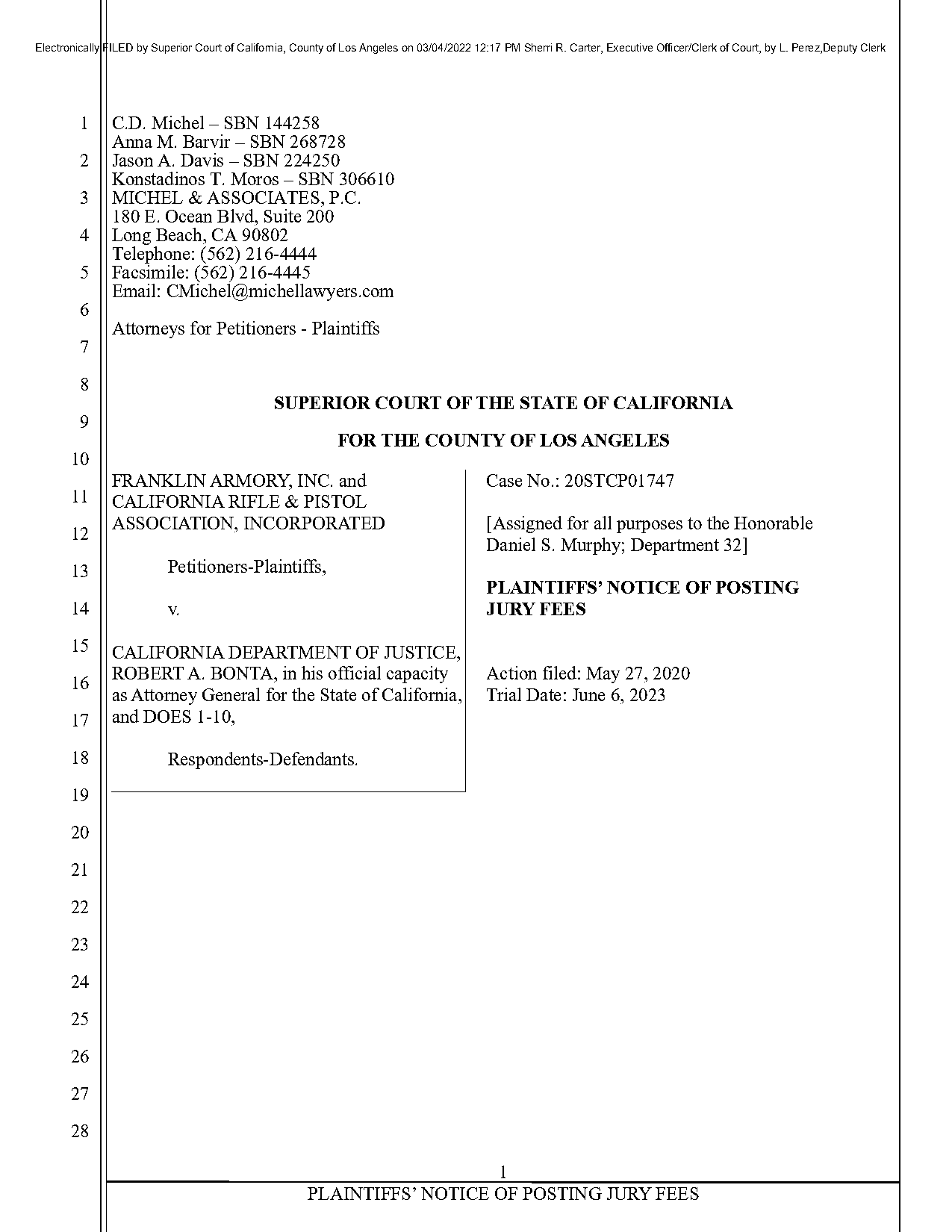 california notice of jury fee deposit