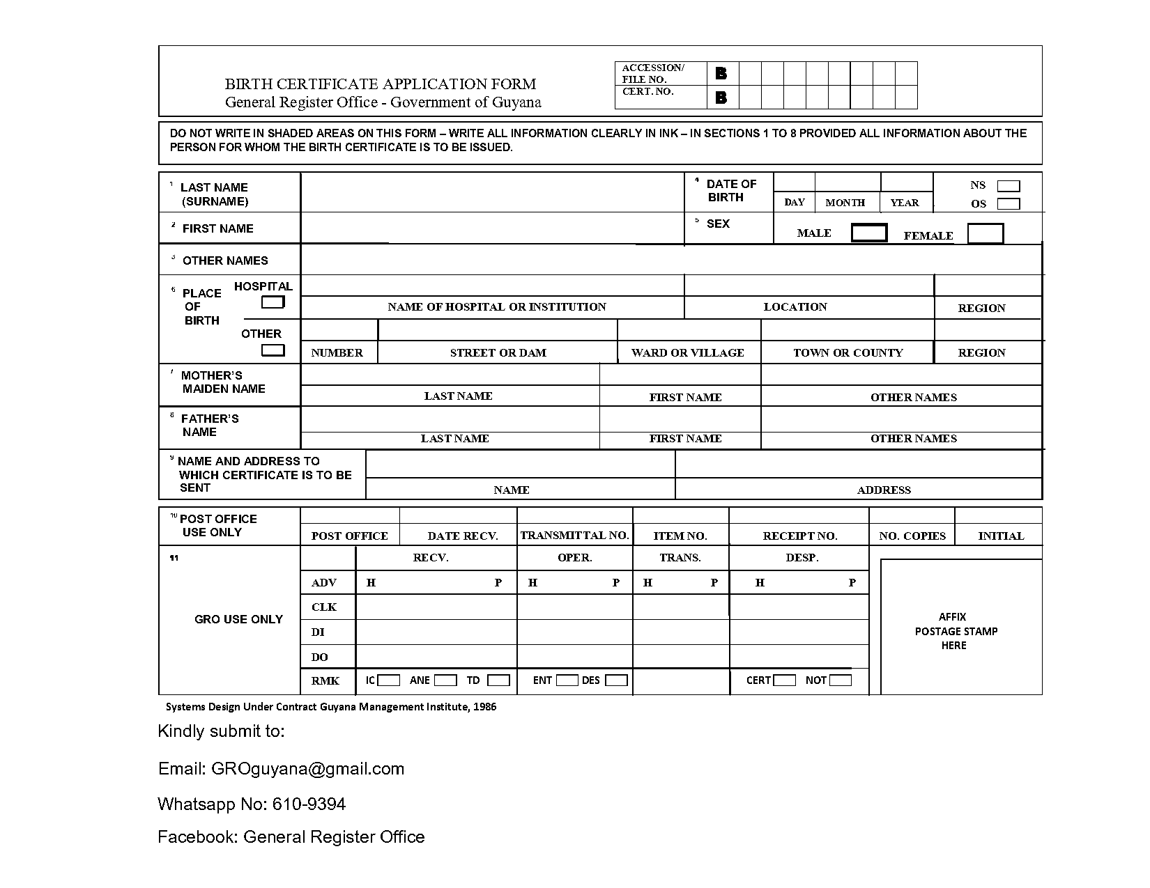 guyana birth certificate application form