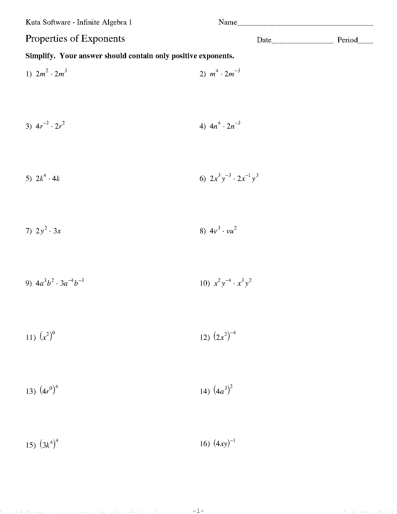 properties of exponents answer key