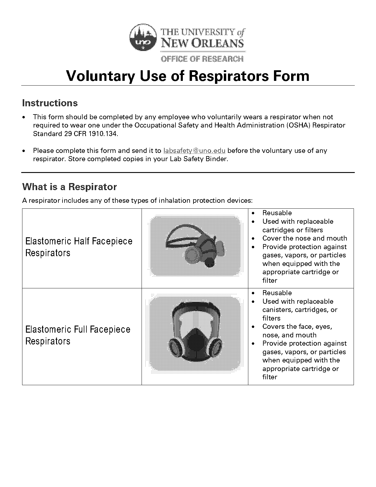 a voluntary use respirator form