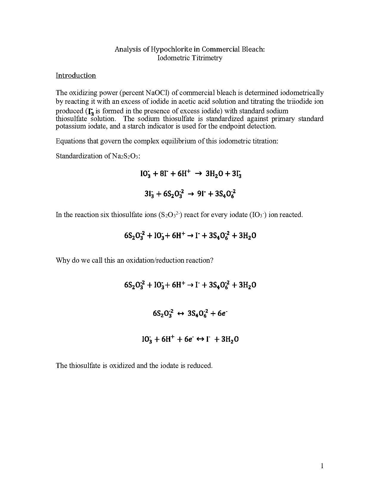 iodometric titration lab report