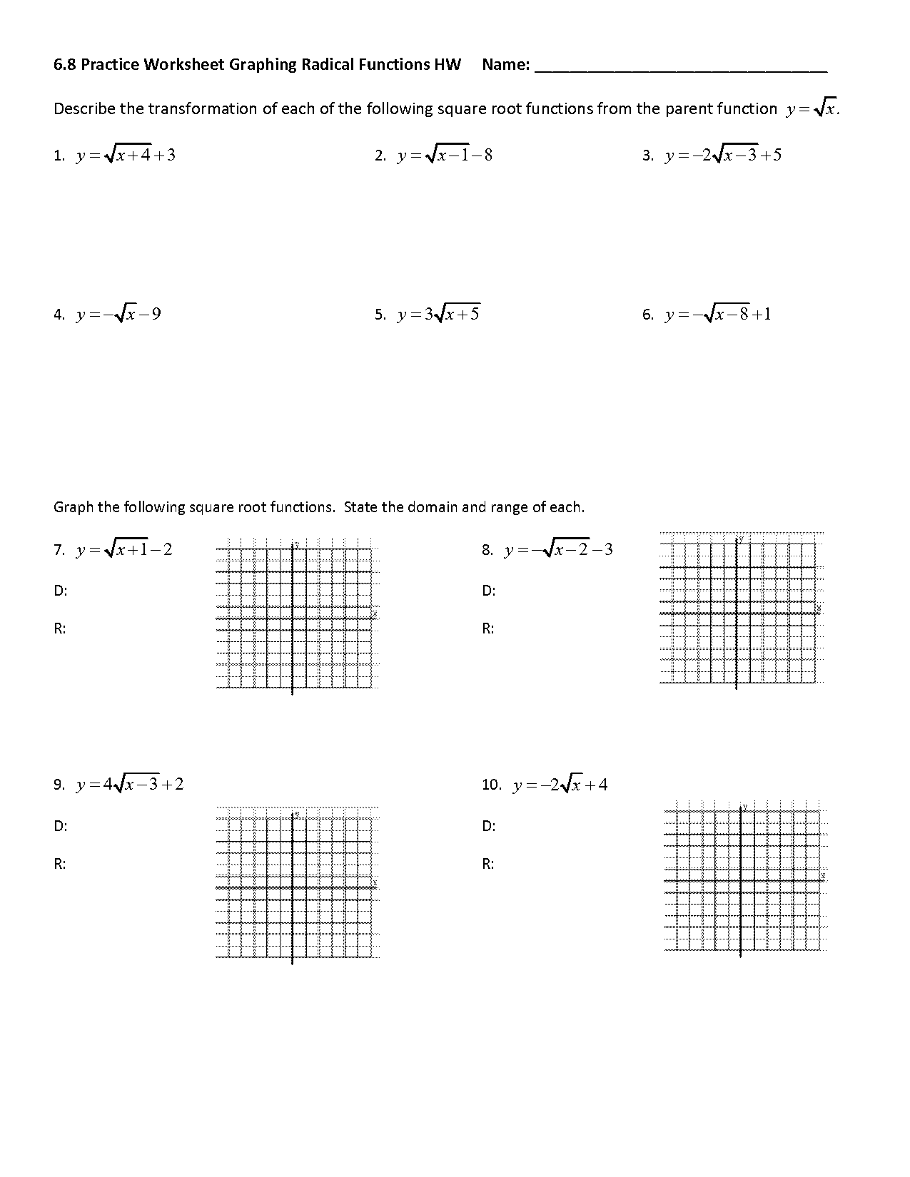 graphing all functions worksheet