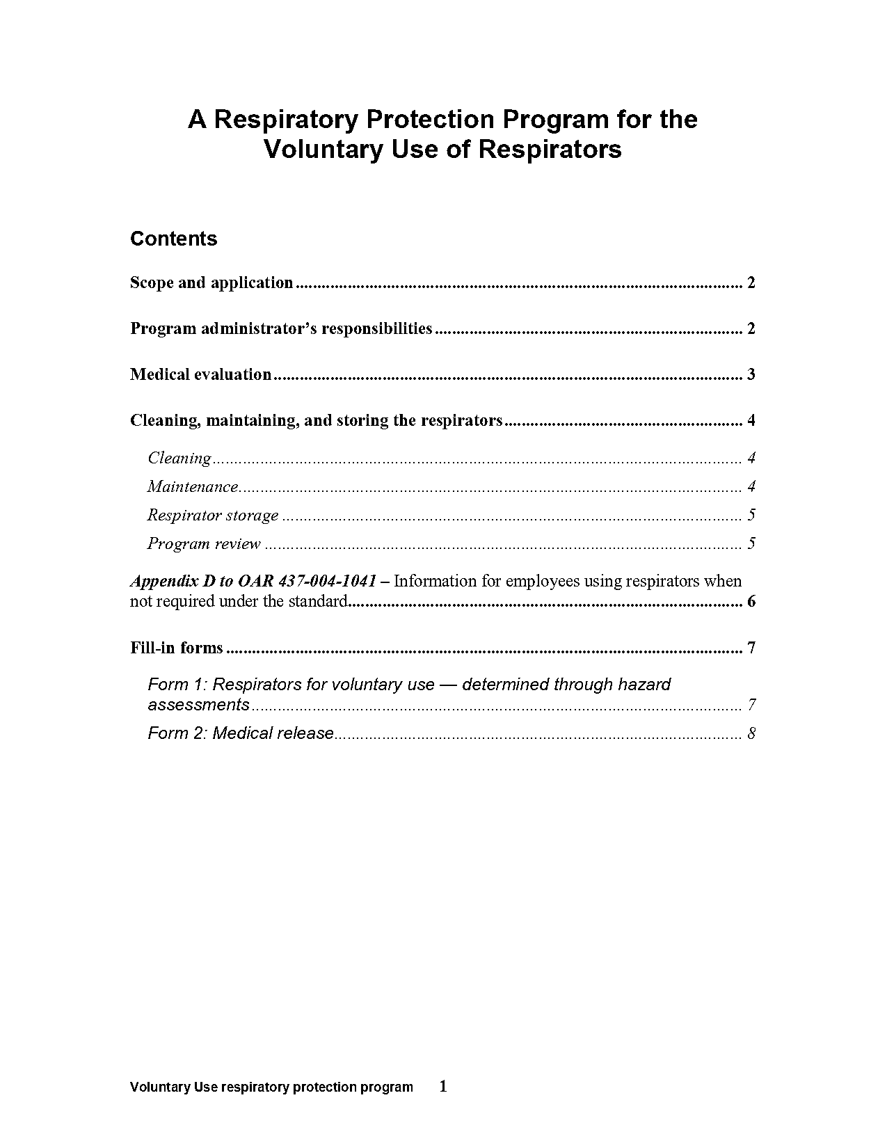 a voluntary use respirator form