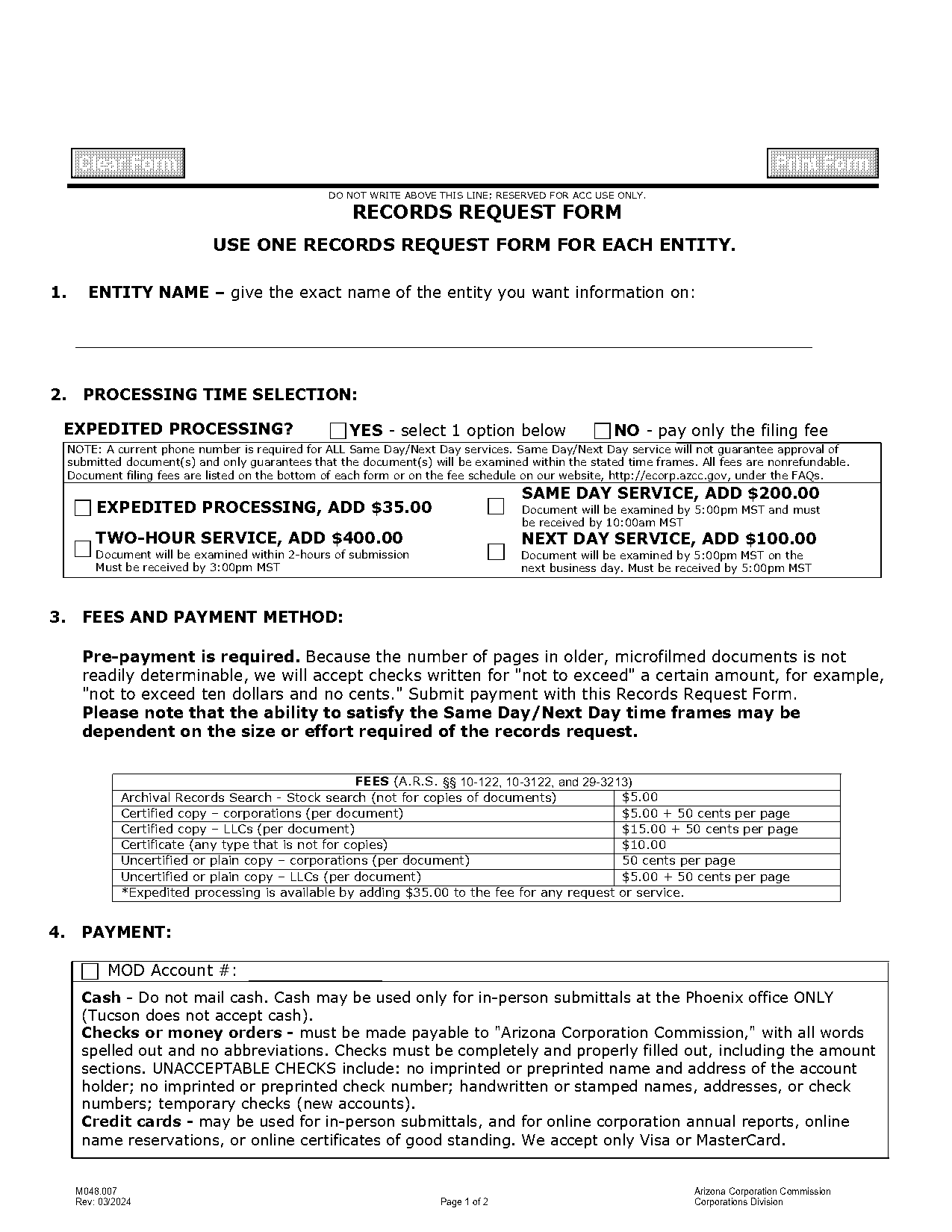 arizona corporation commission record request form