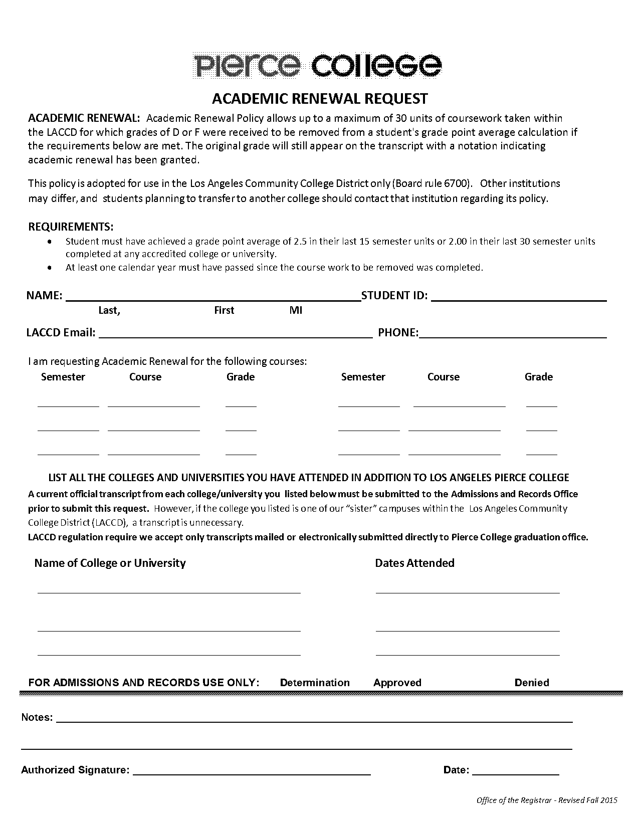 pierce college transcript form