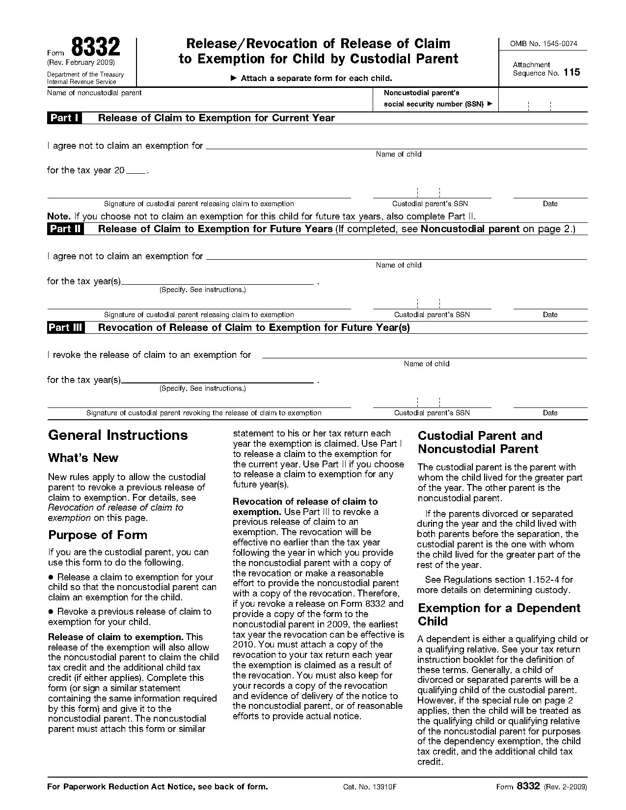 irs form for other parent to claim child