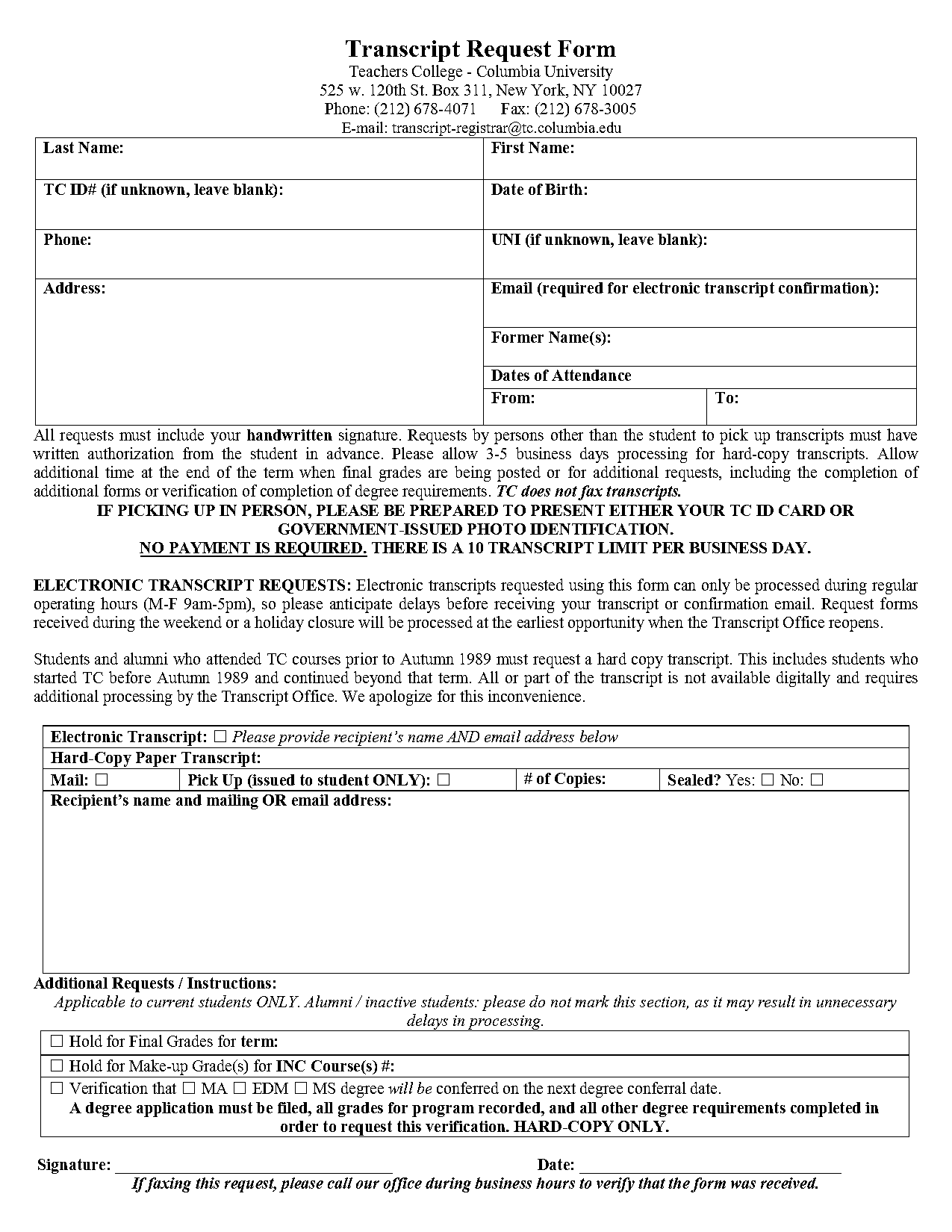 columbia university transcript request alumni